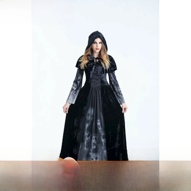 Kostium na Halloween z nadrukiem szkieletu, przebranie czarownicy, strój do odgrywania ról dla kobiet, gotycki, letni, Dr ex, inny materiał, 00%