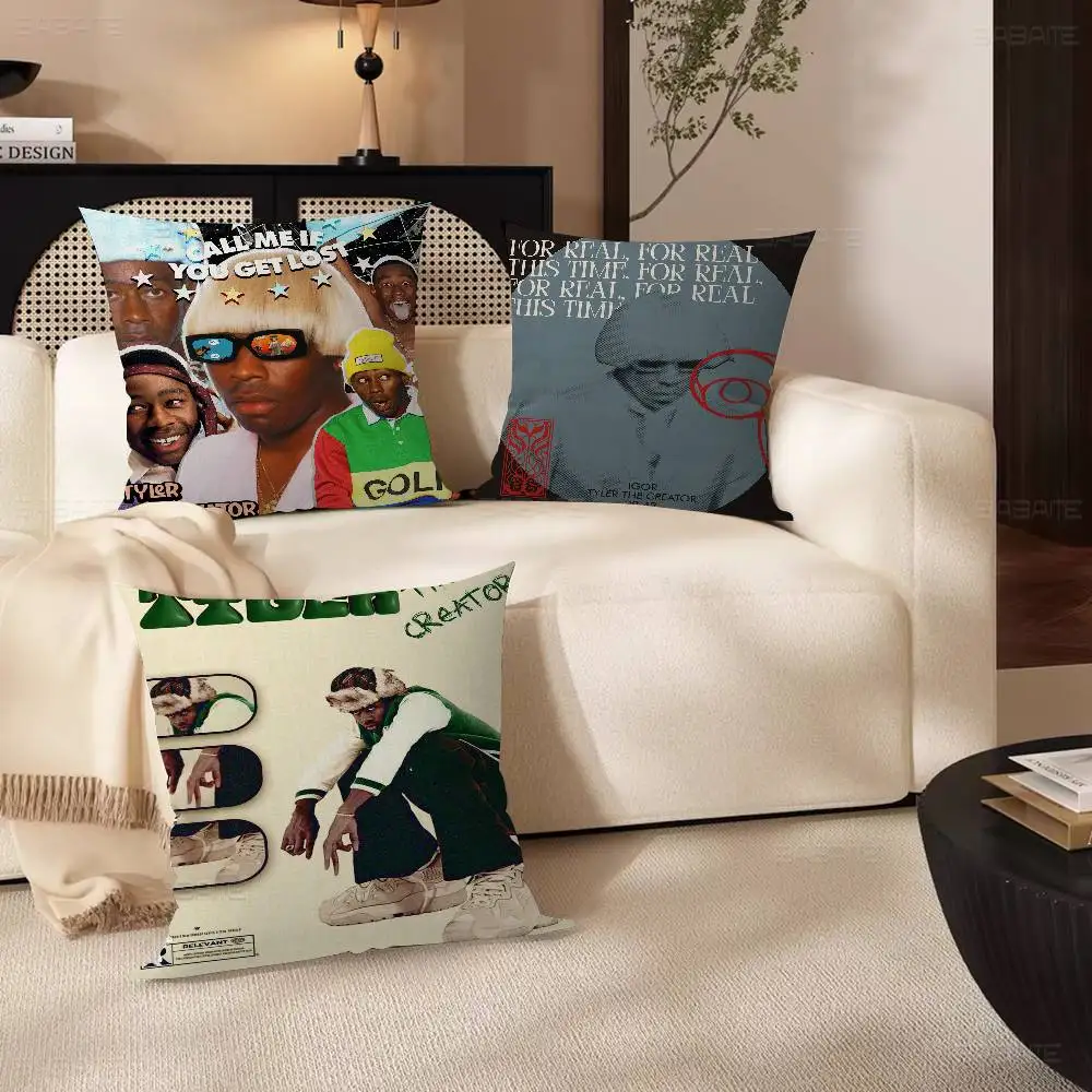مغني الراب تايلر الخالق وسادة يغطي الكرتون أريكة ديكور المنزل الطباعة على الوجهين قصيرة أفخم لطيف غطاء الوسادة