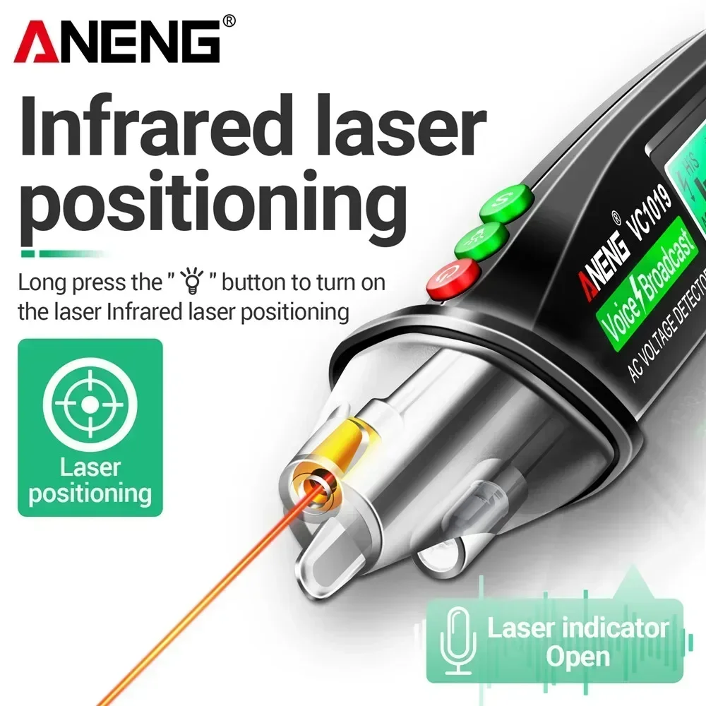 ANENG VC1019 Non-Contact Voltage Tester Pen Voice Broadcast Red Laser Detect Positioning Voltage Tester Electric Wire Detector