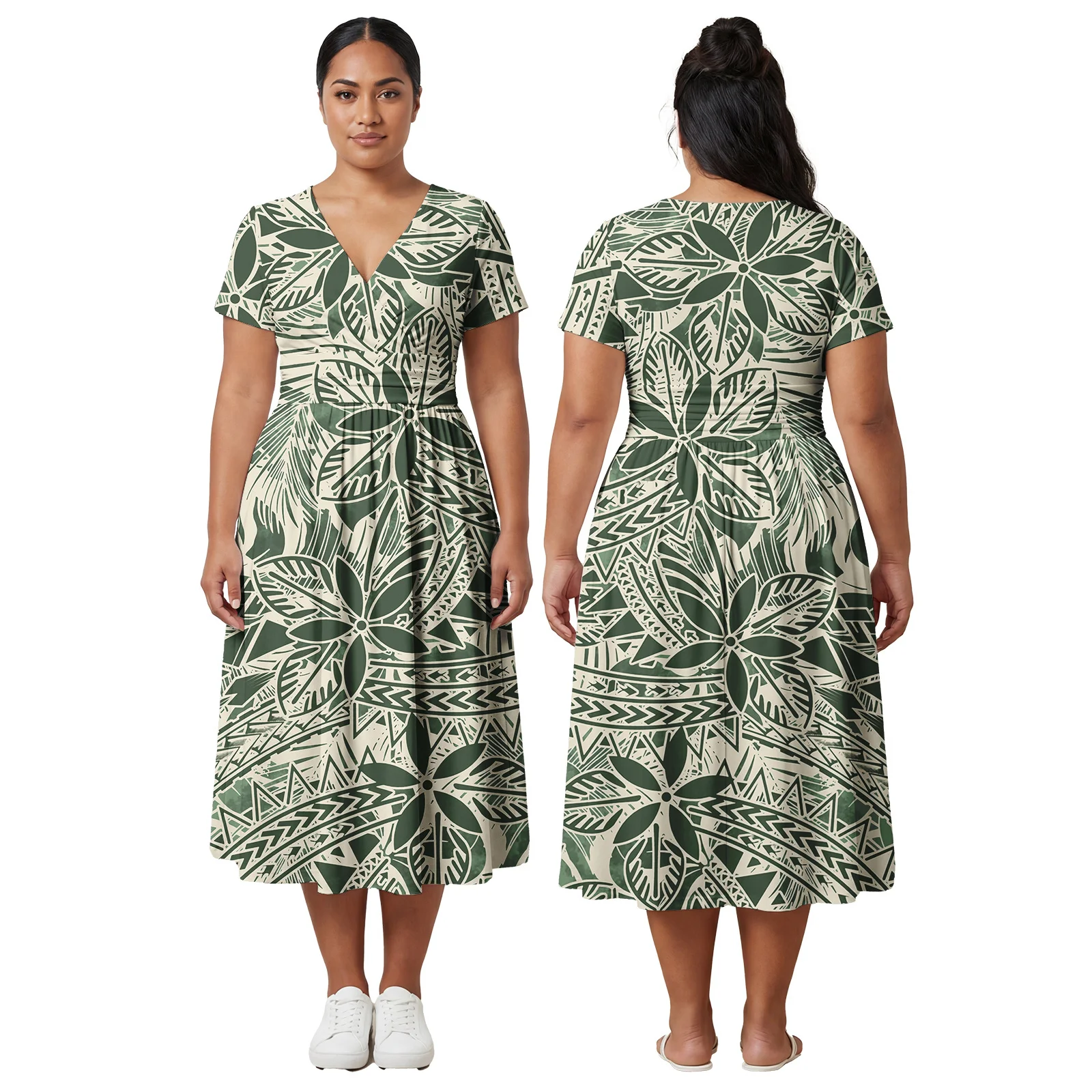 

Hot Selling Custom Outfits Hawaiian Short Sleeve Clothes Casual Oversize Long Skirts Samoan Polynesian Tribal Dresses for Ladies