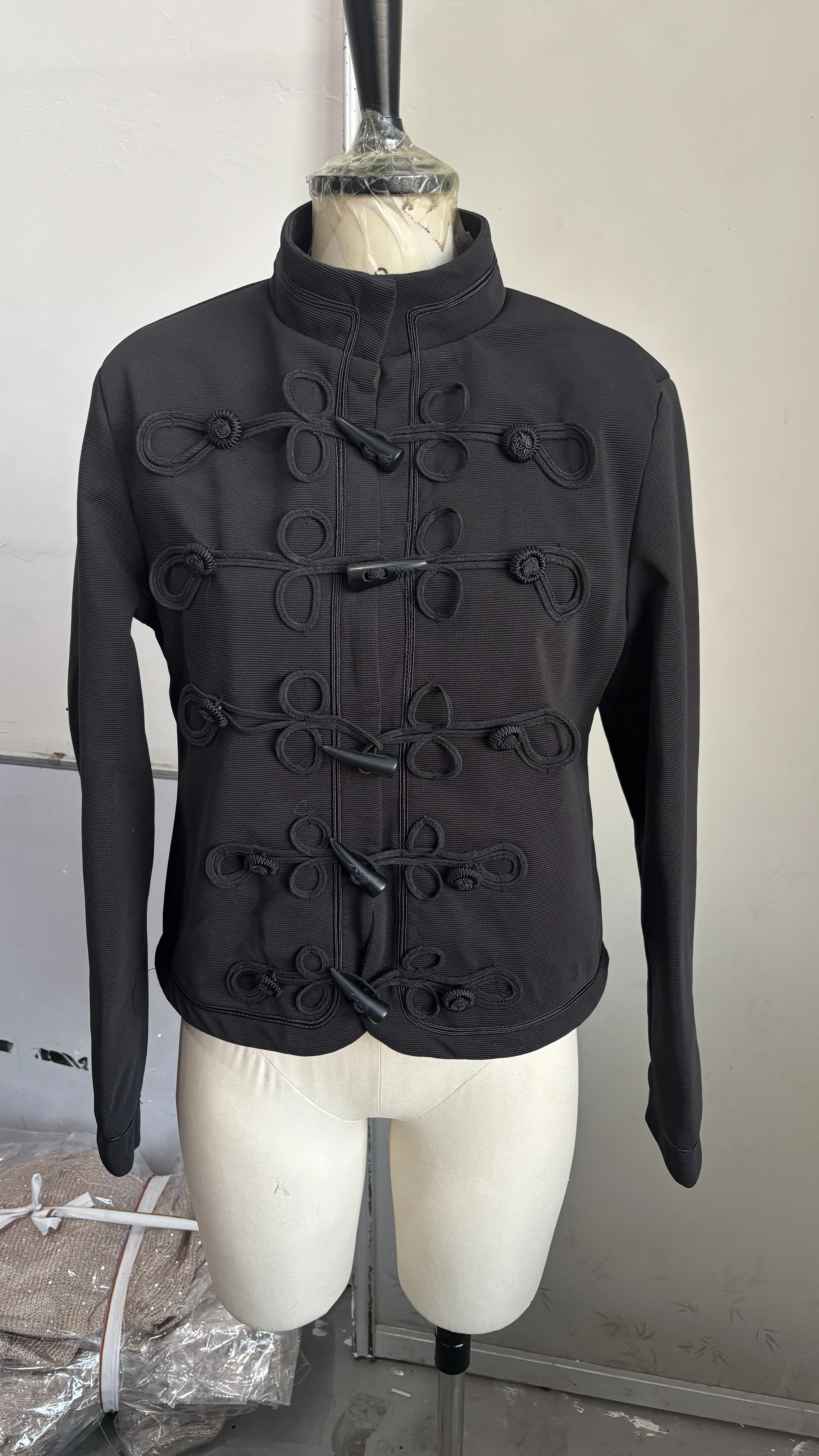 Retro Denim Napoleon Military Jacket Women Vintage Stand Collar