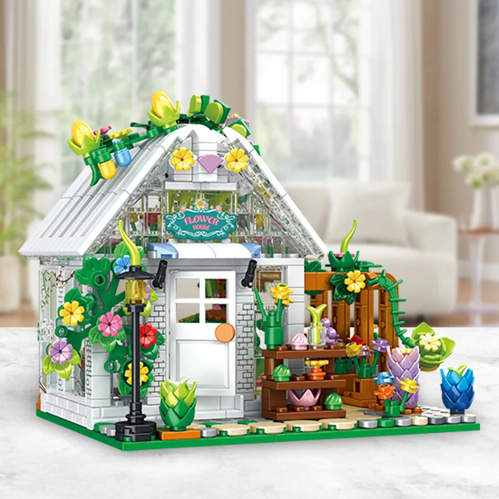 769PCS White Flowers House Building Set Create Elegance Warmth Environment Greenhouse Building Toy Gift for Kids Adult