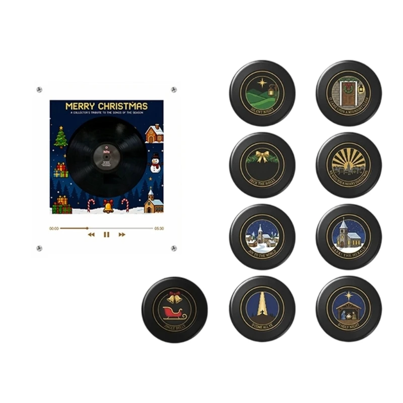 Christmas Fridge Display Ornament with 9 Programmable Mini Discs, Song Import, LED Light, 128MB Storage and Desk Friendly Y5GB