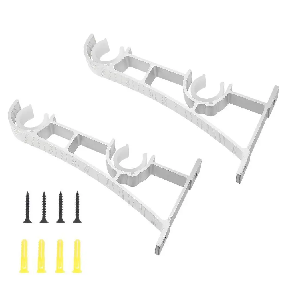 2 Pcs Matte Black Double Curtain Rod Holders With Screw Durable Double Curtain Rod Brackets Adjustable Double Stand Hook Bedroom