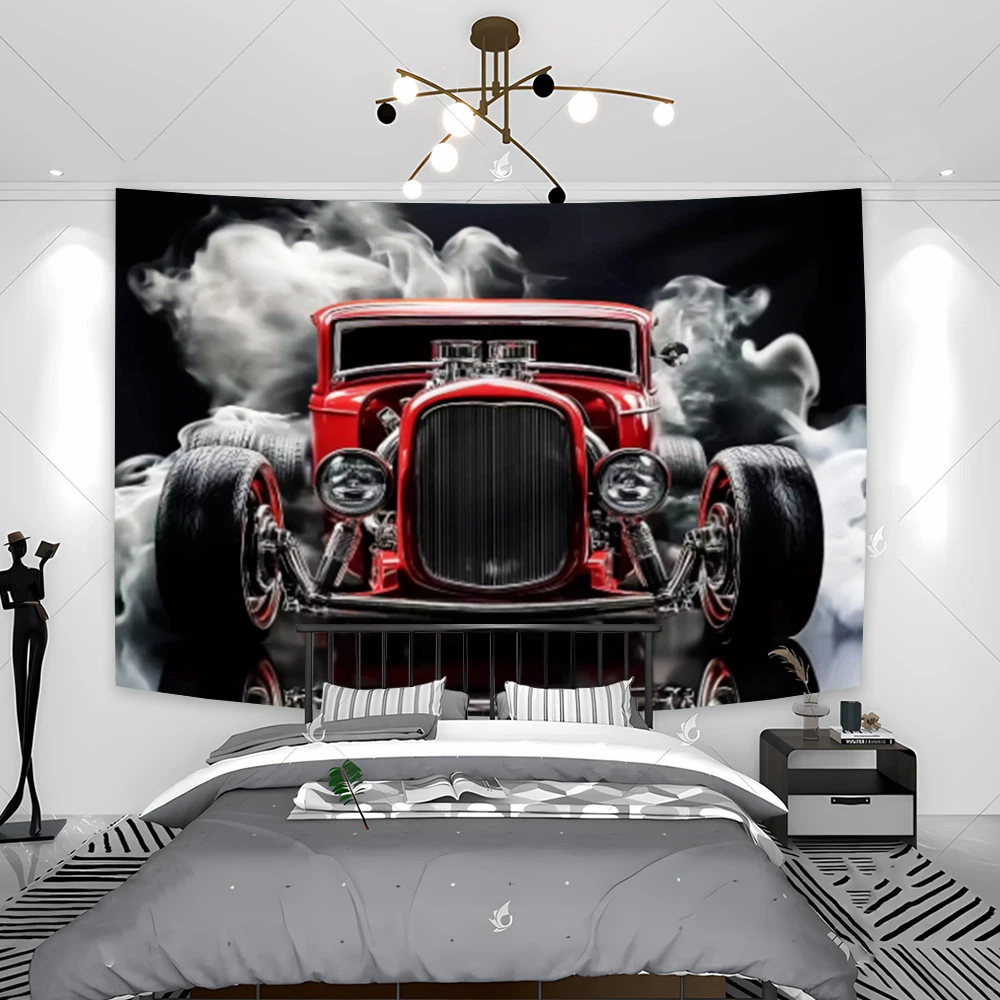 Retro Hot Rod Power Art Poster Tapestry Automotive Thrill Wall Decor Background for Bedroom Living Room Sofa Blanket Home Decor