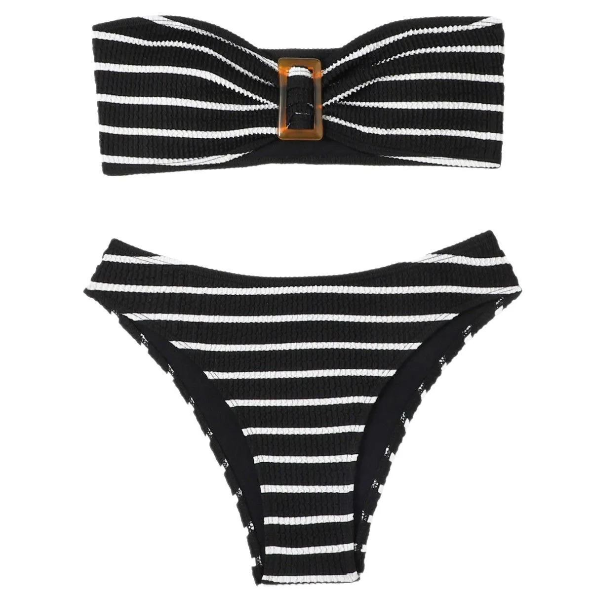 Summer Sexy Strapless Bikini Set for Women - Striped Pull-On Swimsuit for Small Chest Stylish Instagram-Worthy Vacation Swimwear
