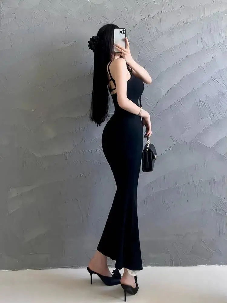 Fish Tail Dress Backless Butterfly Sexy Dress Elegant Butterfly Backless Strap Long Dress Slim Hot Sexy Korean Women Robe 2CKU