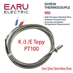 Filettatura M6 sonda a vite sensore di temperatura termocoppia K J E PT100 tipo 0-400 ℃ 1/2/3/4/5m cavo lungo termometro regolatore PID