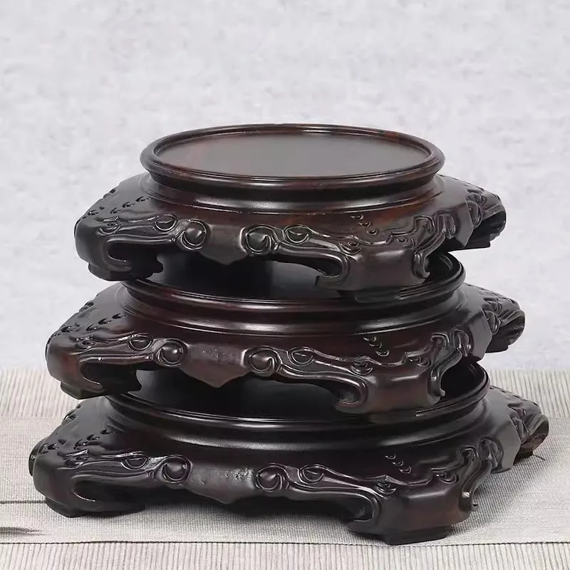 Round Red Wood Base for Teapot, Stone Buddha Statue, Vase, Flower Pot, Support Decoration