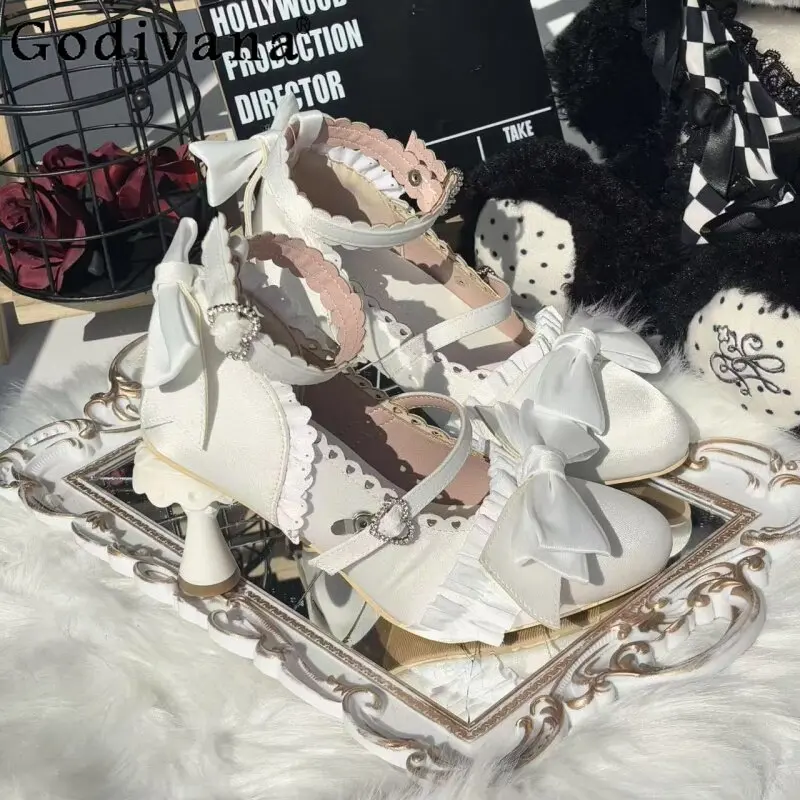 

Japanese Original Design Lolita High Heels Sweet Elegant Bow Pointed Wedding Shoes 2026 Summer Shallow Mouth Women's Lo Shoes