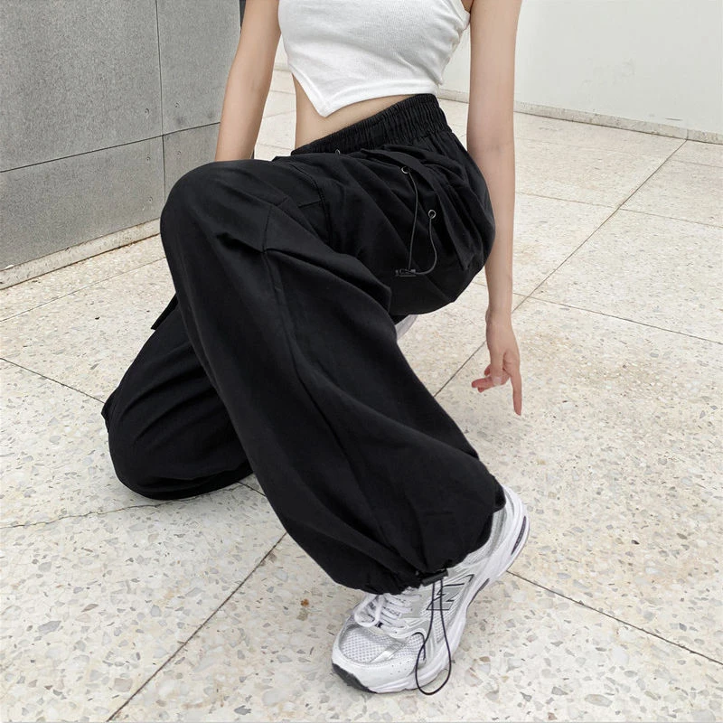 Y2K Women Streetwear Cargo Pants Korean Harajuku Casual Solid Baggy Straight Trousers Fashion Wide Leg Pockets Joggers Trousers