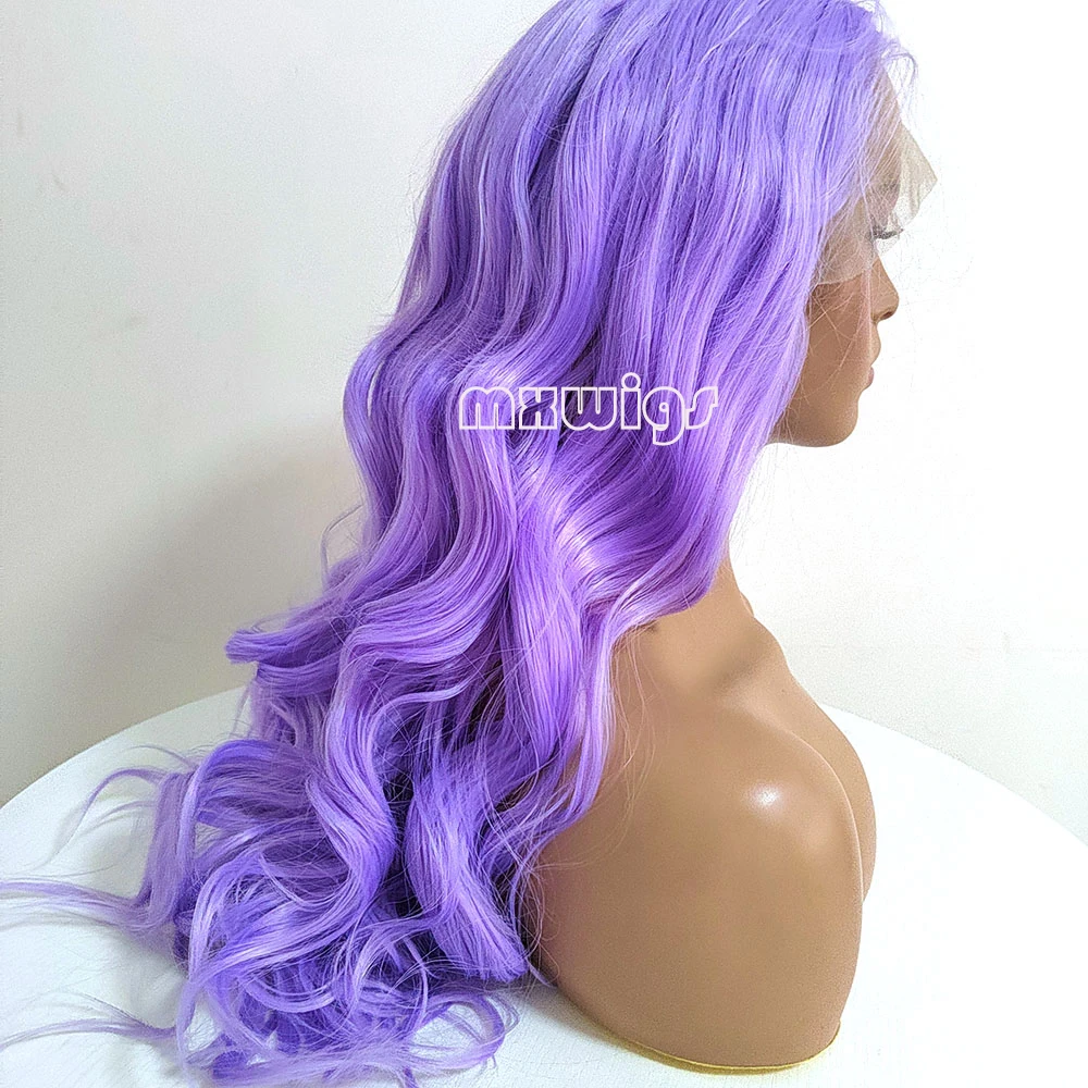 MXWIG Synthetic Purple Hair Loose Wave 13X4 Lace Frontal Wigs Long  Wig Glueless Soft Hair Heat Resistant Fiber Cosplay Party