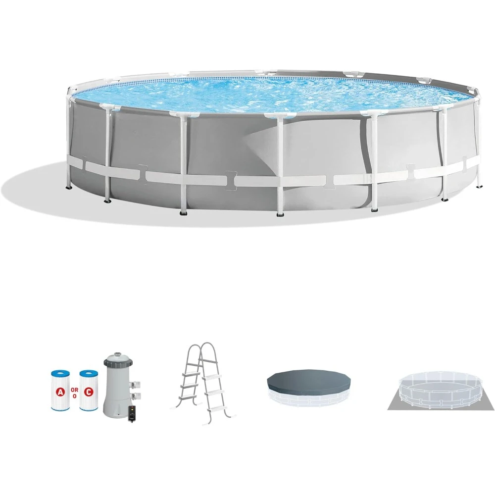 

Premium Above Ground Swimming Pool Set: 14ft x 42in – Includes 1000 GPH Cartridge Filter Pump – SuperTough Puncture Resistant