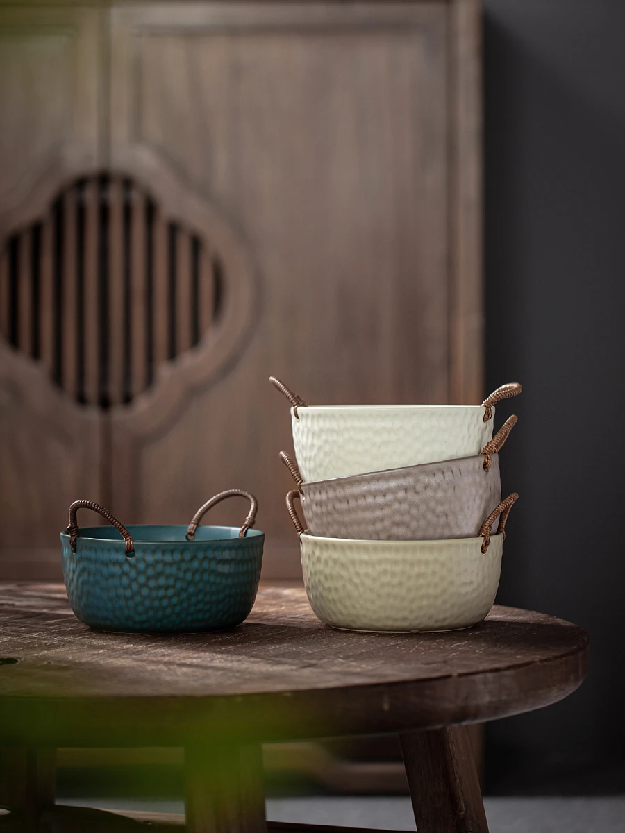 Cesta de Frutas Grande Hecha a Mano, Tazón para Ensalada, Tejido de Mimbre, Utensilios de Comedor Vintage para Hotel y Restaurante, Diseño Original