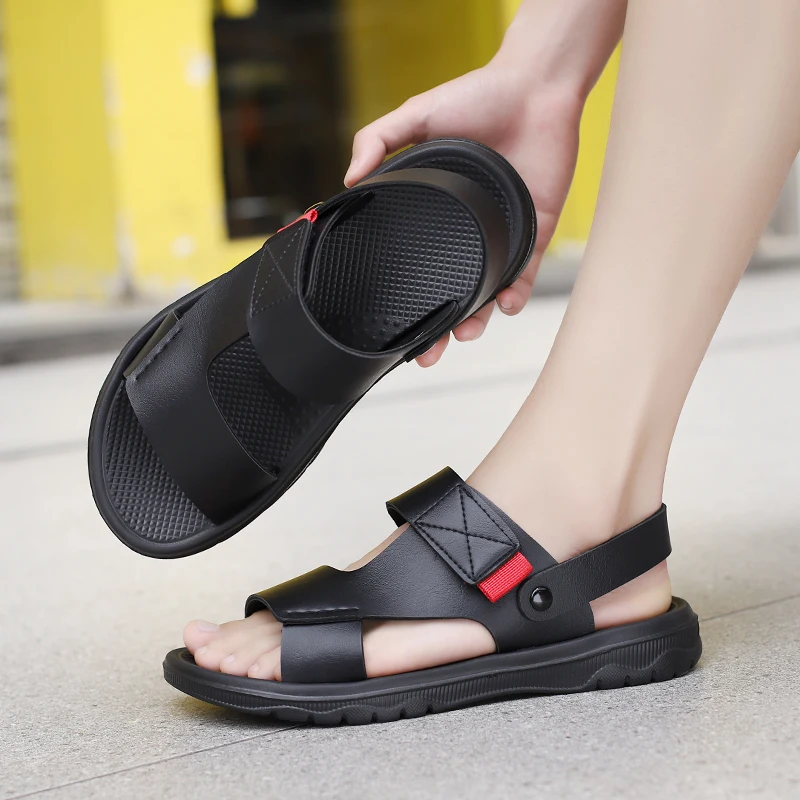 Letnie sandały outdoorowe dla mężczyzn Casual sportowe kapcie PU skórzane antypoślizgowe oddychające rzymskie buty plażowe Flip-Flop buty ogrodowe