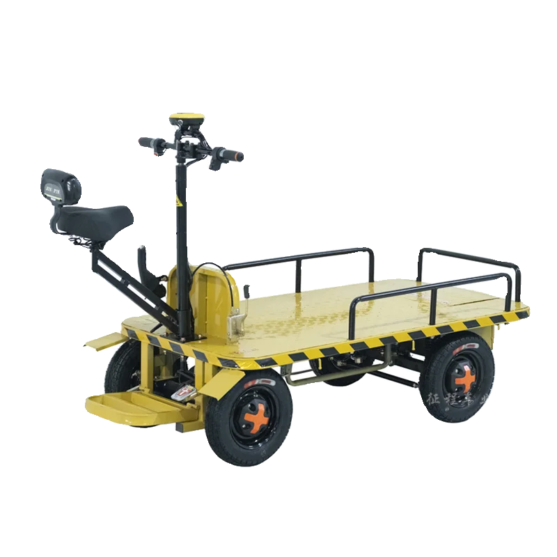 Electric four-wheeled flatbed truck pulls goods, battery carrier, site warehouse elevator carrier.