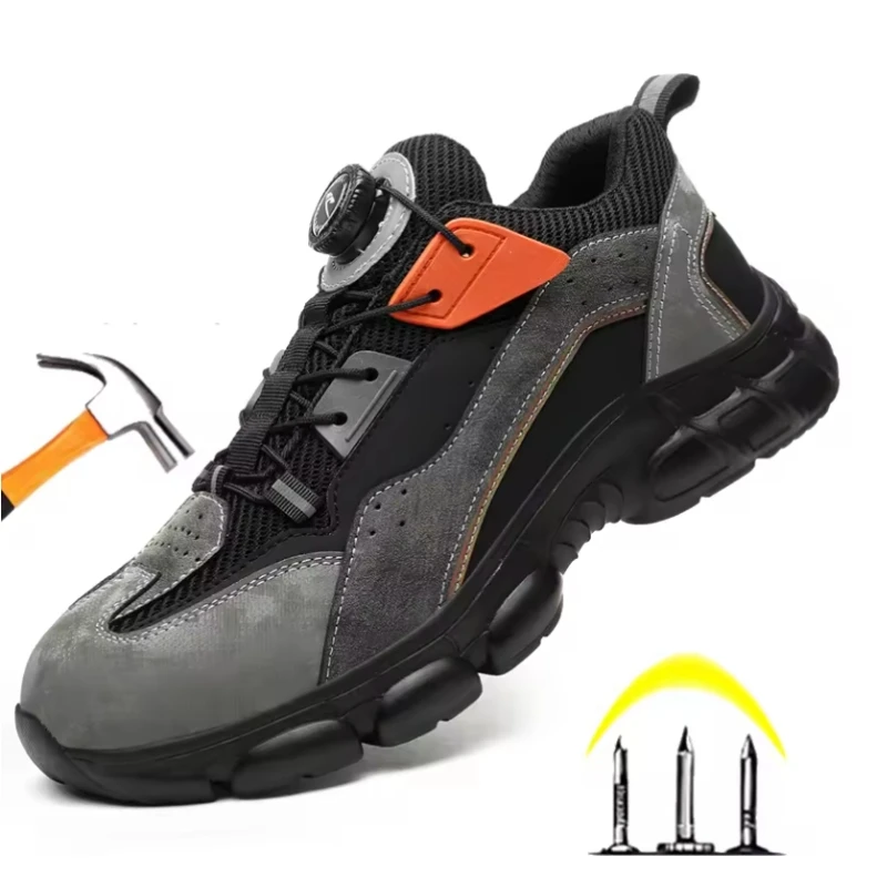 

Waterproof Men's Boots Anti Smash Anti Puncture Steel Toe Shoes Breathable Male Safety Shoes Rotary Buckle Men Protective Boots