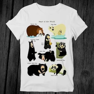 Bears Names List of the World T Shirt Unisex Adult Mens Womens Gift Cool Music Fashion Top Vintage Retro Tee G400