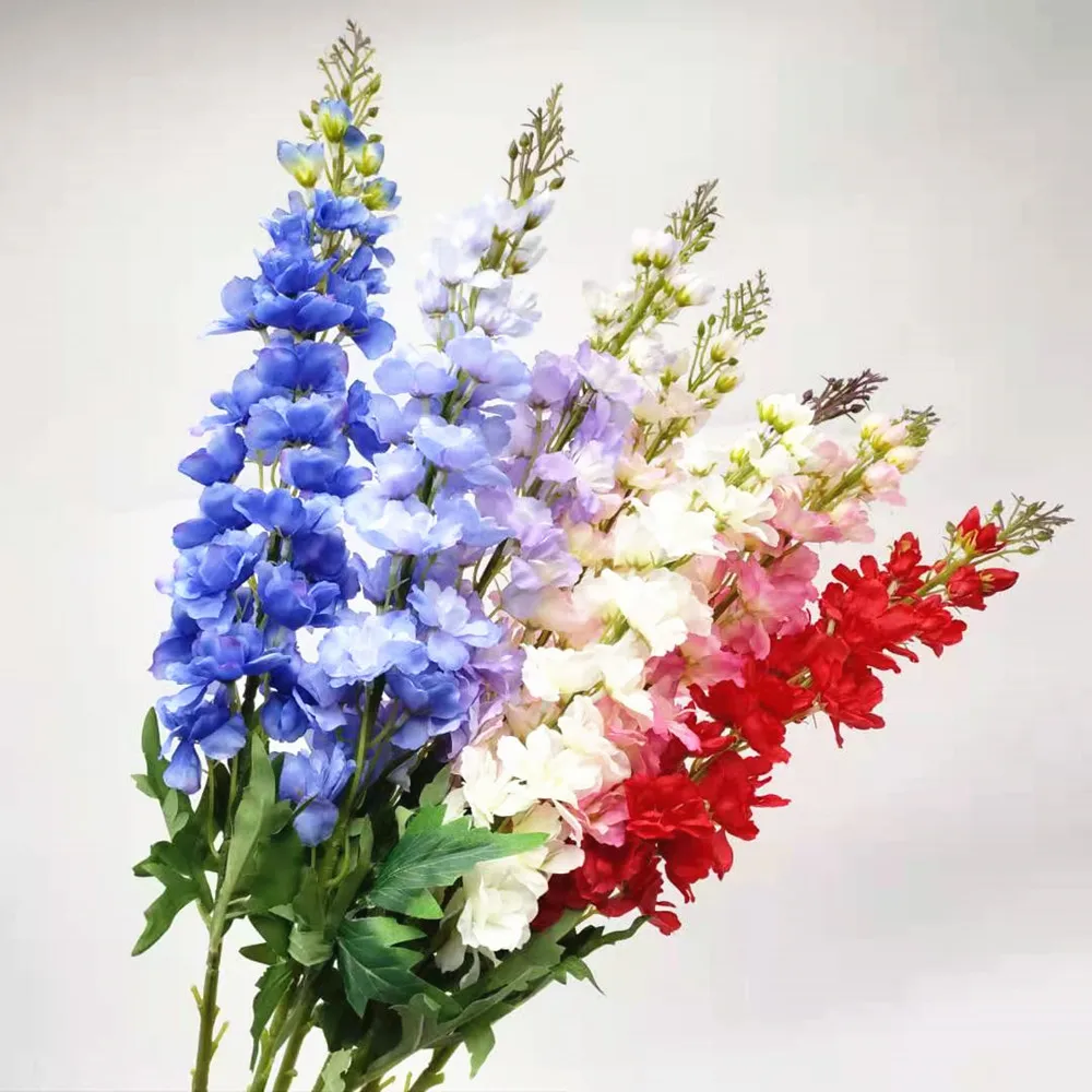 One Faux Larkspur Plant 101cm Long Blue White Purple Artificial Silk Delphinium Flower