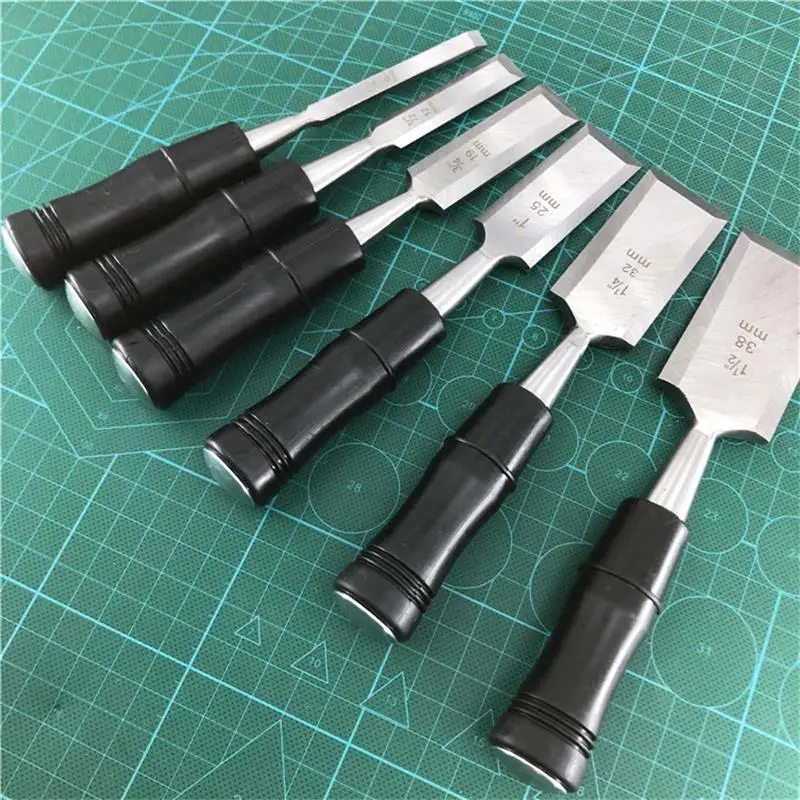 Cincel de acero para carpintería, cincel de madera, pala plana, mango de madera, cincel plano, cincel de acero de alto carbono