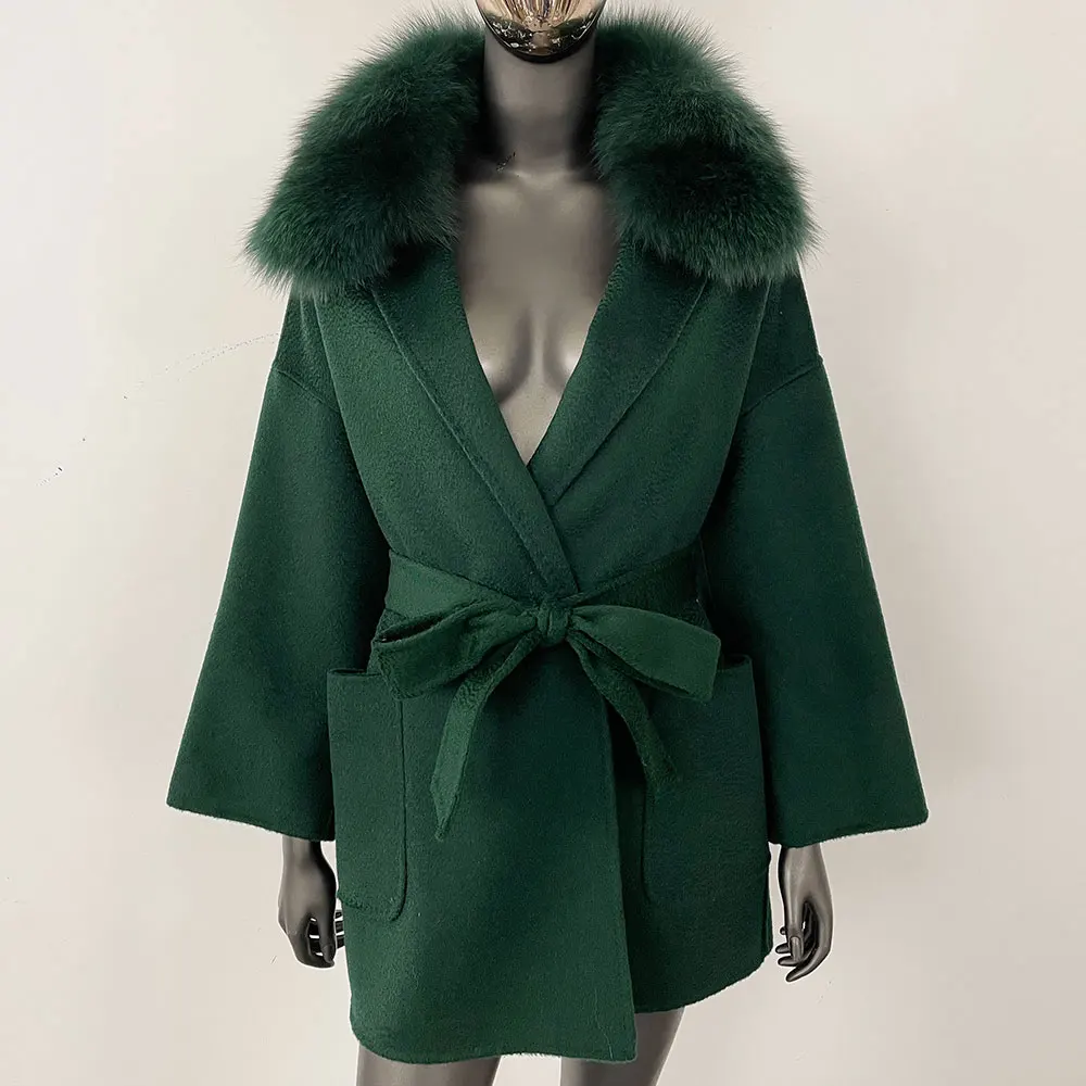 معطف فرو الراكون الطبيعي الإناث الخريف معطف فرو الثعلب الحقيقي جديد الصوف المخلوطة معطف المرأة الشتاء الكشمير الدافئة الصوف سترة سيدة #5