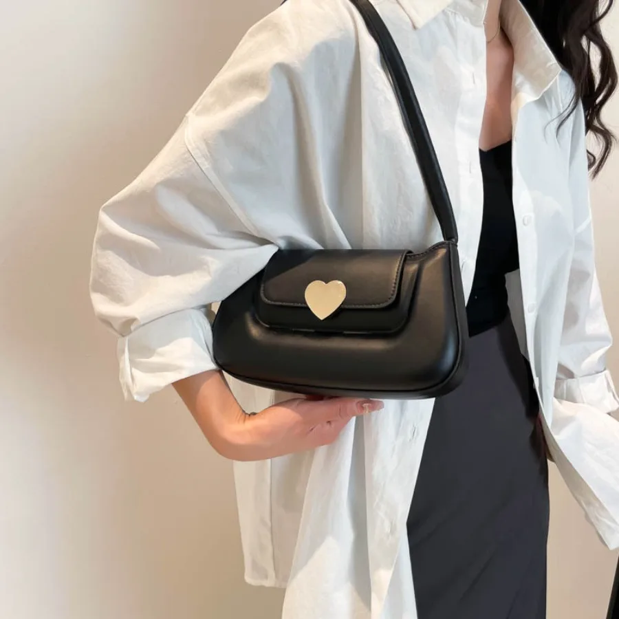 

Fashion French retro personality trend peach heart underarm bag simple love versatile texture shoulder small square bags