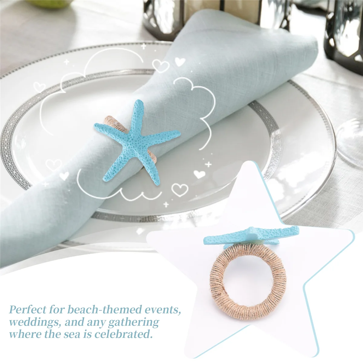 CHCH Starfish Napkin Rings Set of 12 Ocean Coastals Nautical Wedding Holiday Party Beach Table Decor