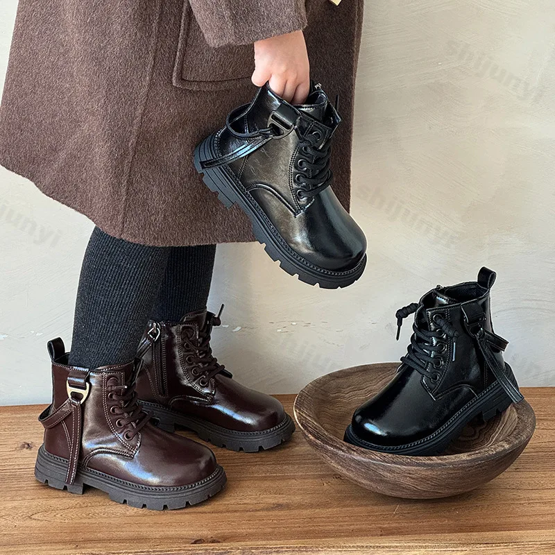 Children Ankle Boots 2025 Autumn Comfortable Anti Slip Girl Platform Short Boots Fashion British Zipper Outdoor Leather Boots