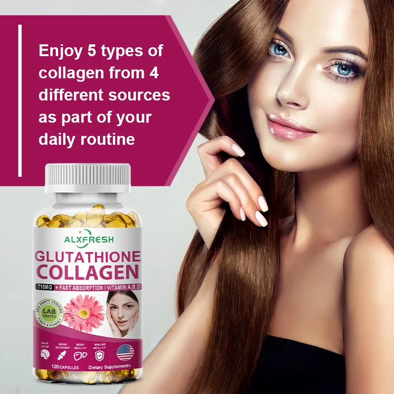 Multi Collagen & Glutathione Biotin Supplement for Skin , Hair, Bone Health Support with Vitamin A D B6 B12 Capsules