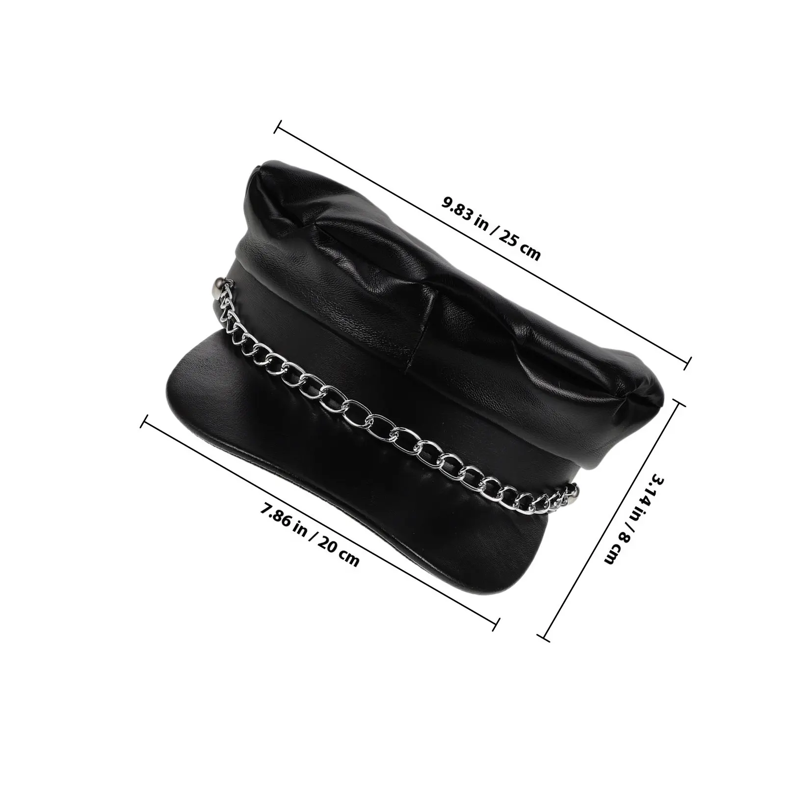 Hat for Men Women PU Flat Top Short Brim Iron Chain Detail Retro Newsboy Cap Party Costume Halloween