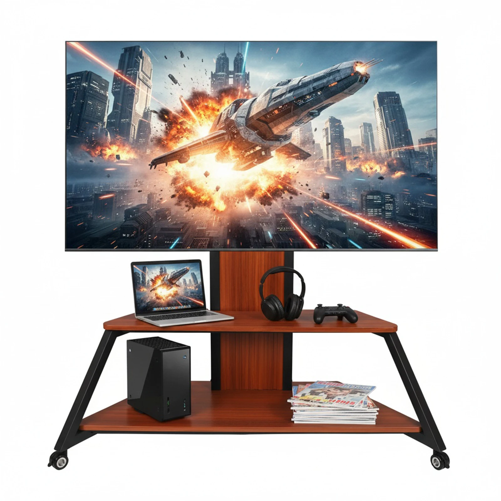 

Portable Floor TV Stand for 60-100 Inch TVs Up To 220 Lbs with Laptop Shelf Floor Trolley Stand Height Adjustable Locking Wheels