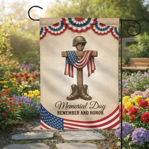 Memorial Day Garden Flag Soldier Cross Honor Veterans Patriotic Yard Decor RRI