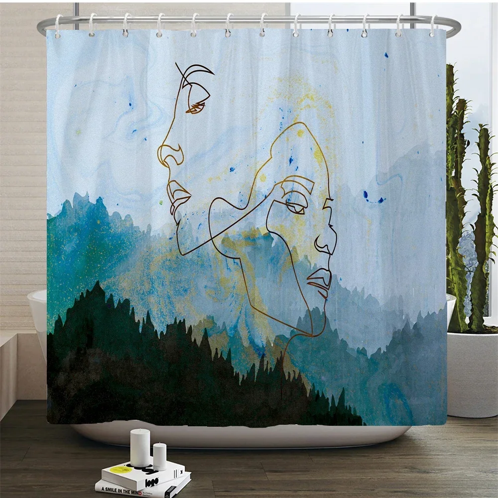 Originality Misty Forest Shower Curtain Art Line Drawing lovers Bathroom Curtains Polyester Bathroom Decor With Hooks Curtain