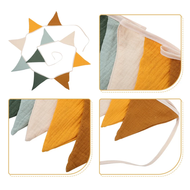 Double Layer Cotton Solid Colour Triangle Flag Birthday Party String Flag Kindergarten Home Camping Decoration Hanging Flag