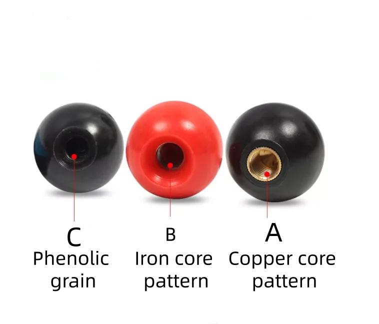 1/2/5Pcs M4/5/6/8/10/12/14/16 Black Red Copper iron Core Round Ball Bakelite Lever Knob Screw On Type Machine Tool Replacement