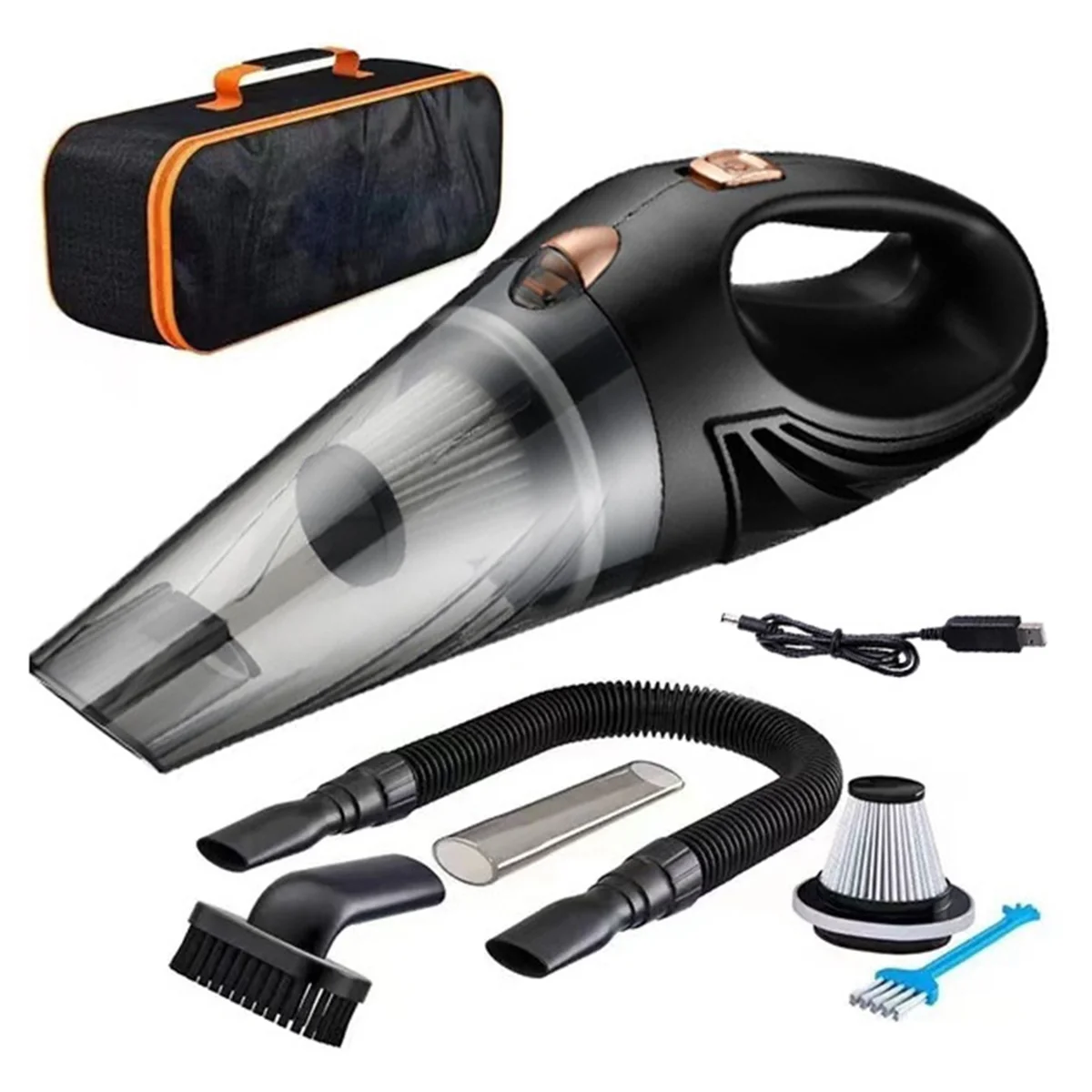 مكنسة كهربائية منزلية قابلة لإعادة الشحن للسيارة من ABXHH، مكنسة كهربائية محمولة عالية الطاقة باللون الأسود