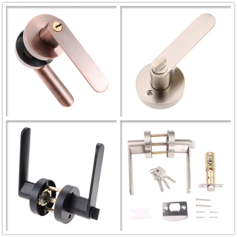 Lever Door Handle Passage Leverset Locker Keys Non-Locking Interior Adjustable 60-70mm Latch Quiet Durable Easy Install w/screw