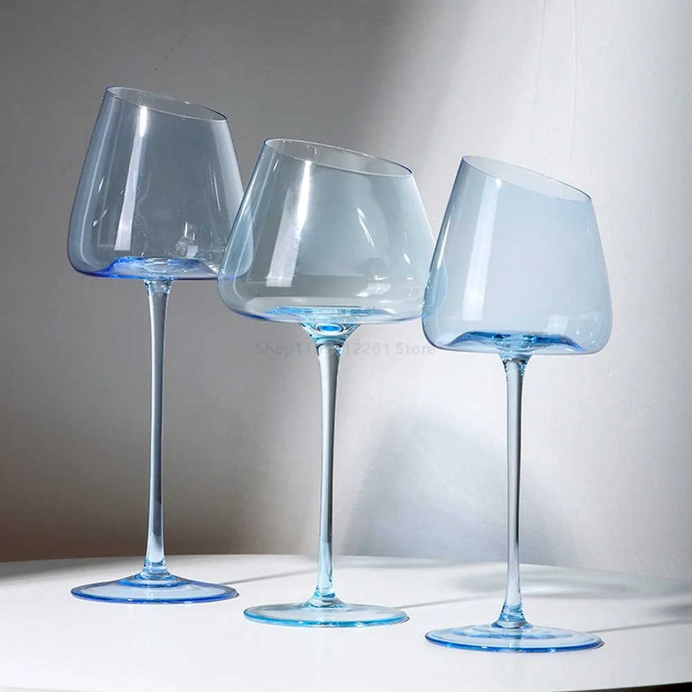 Crystal Glass Coupe Glasses Set of 6, Vintage Slanted Lip & Concave Base Red Wine Glasses for Champagne, Luxury Home