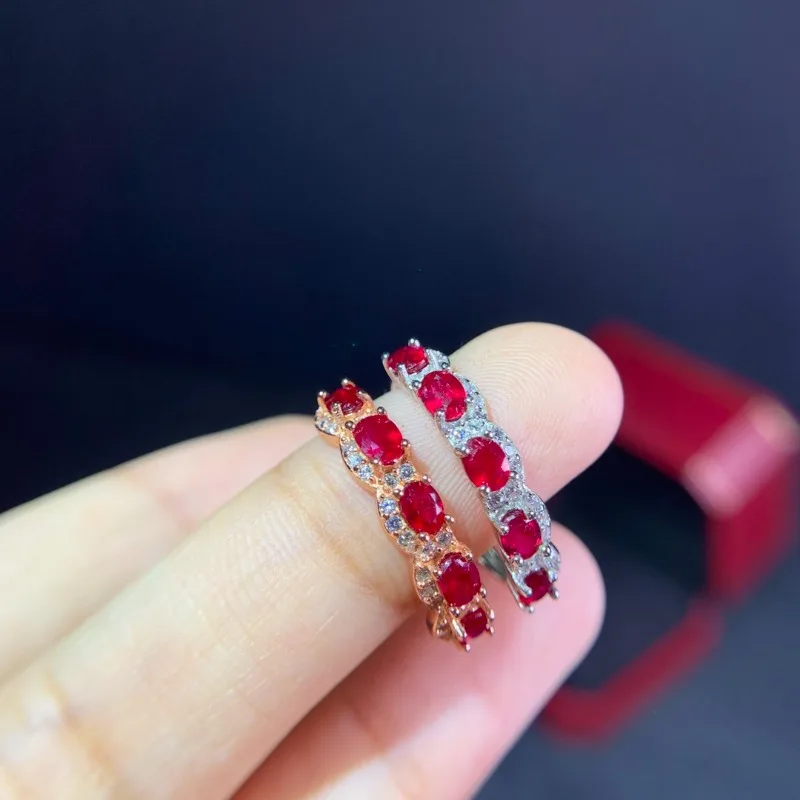 Natural ruby Rings Silver 925 for Women Anniversary Gift 3*4MM Natural  Luxury Fine Jewelry Real 925 Sterling Silver