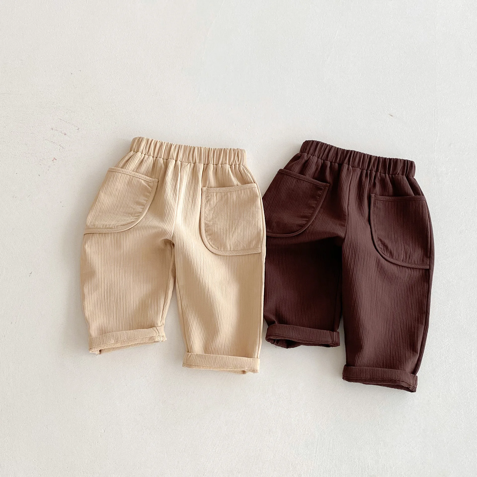 

2025 Autumn New Children Loose Trousers Cotton Linen Girls Solid Casual Pants Boys Versatile Vintage Harem Pants Kids Clothes