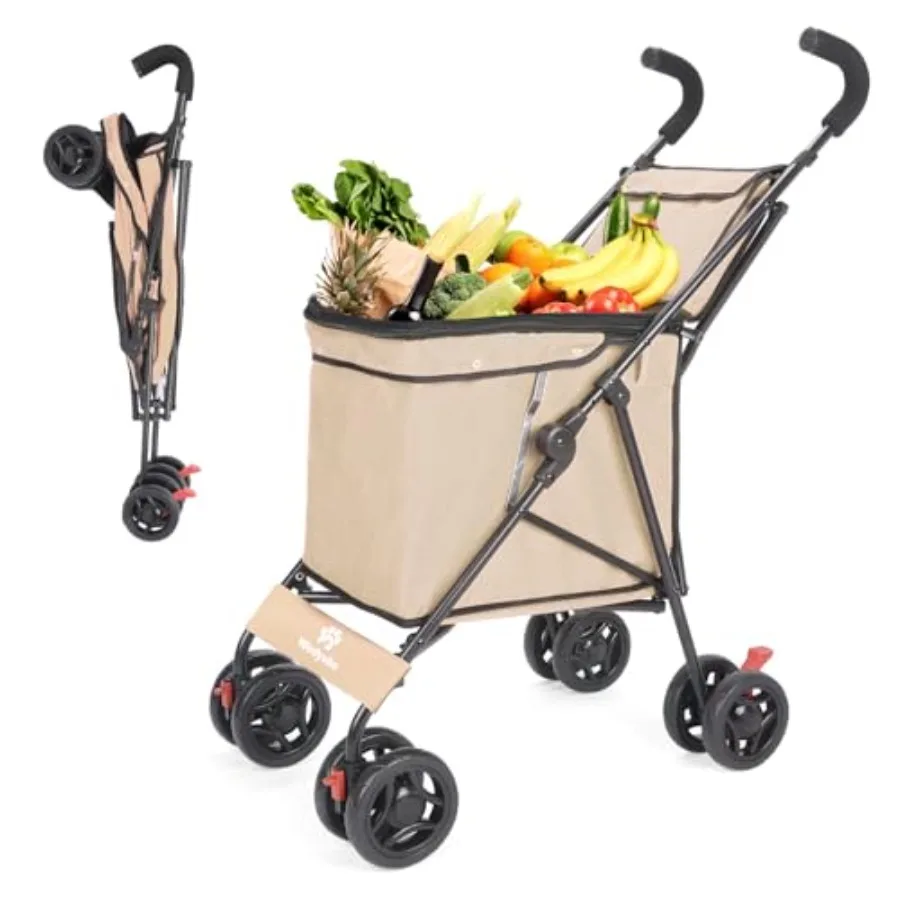 

Multifunctional Cart Shopping Cart for Small Dogs 60lbs Capacity Khaki Minimalist Design for Outdoor Camping Shopping Sports Ga
