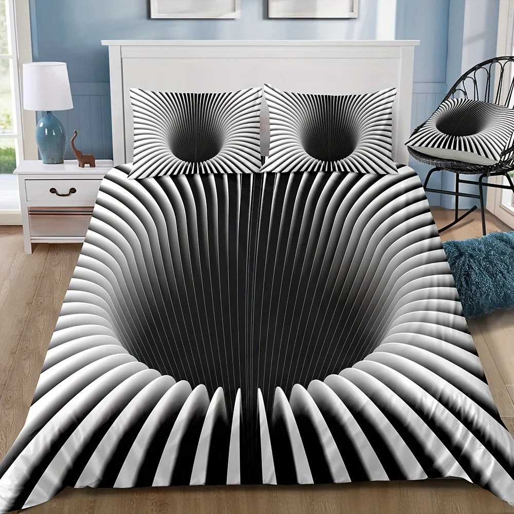 2026 Black 3pcs Duvet Cover Set, Hole Print Bedding Set, Soft Comfortable Duvet Cover, For Bedroom, Guest Room Decor Christmas G