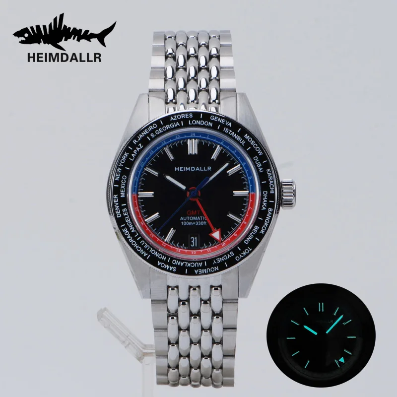 Heimdallr Retro GMT Men's Dive Watches Sapphire Crystal Ceramic Bezel 10ATM Waterproof BGW9 Luminous NH34A Mechanical Wristwatch