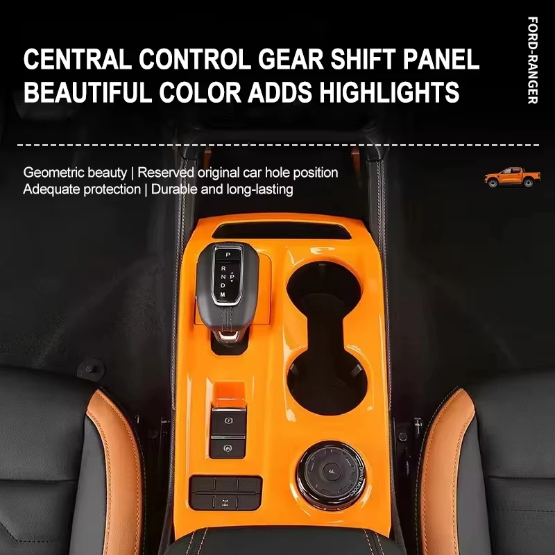 Car Trim Panel Raptor Orange Car Key Armrest Cover Center Control Panel Car Row Headgear Interior for Ford Ranger 2023 2024 2025