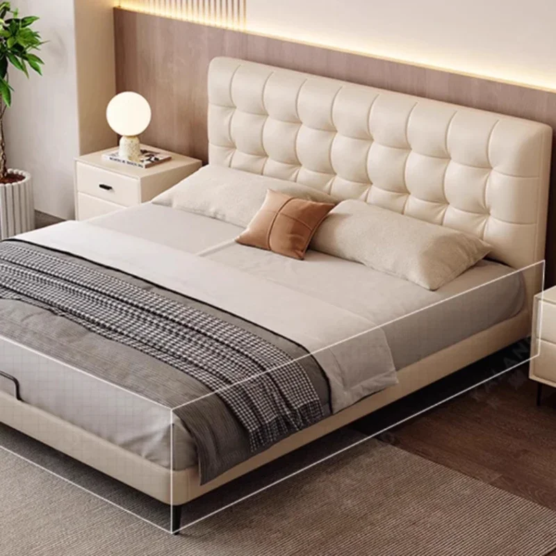 Modern Simple King Bed Frame Master Bedroom Nordic Aesthetic Double Bed Soft Bag Wedding Bedframe Cama Elevada Bedroom Furniture