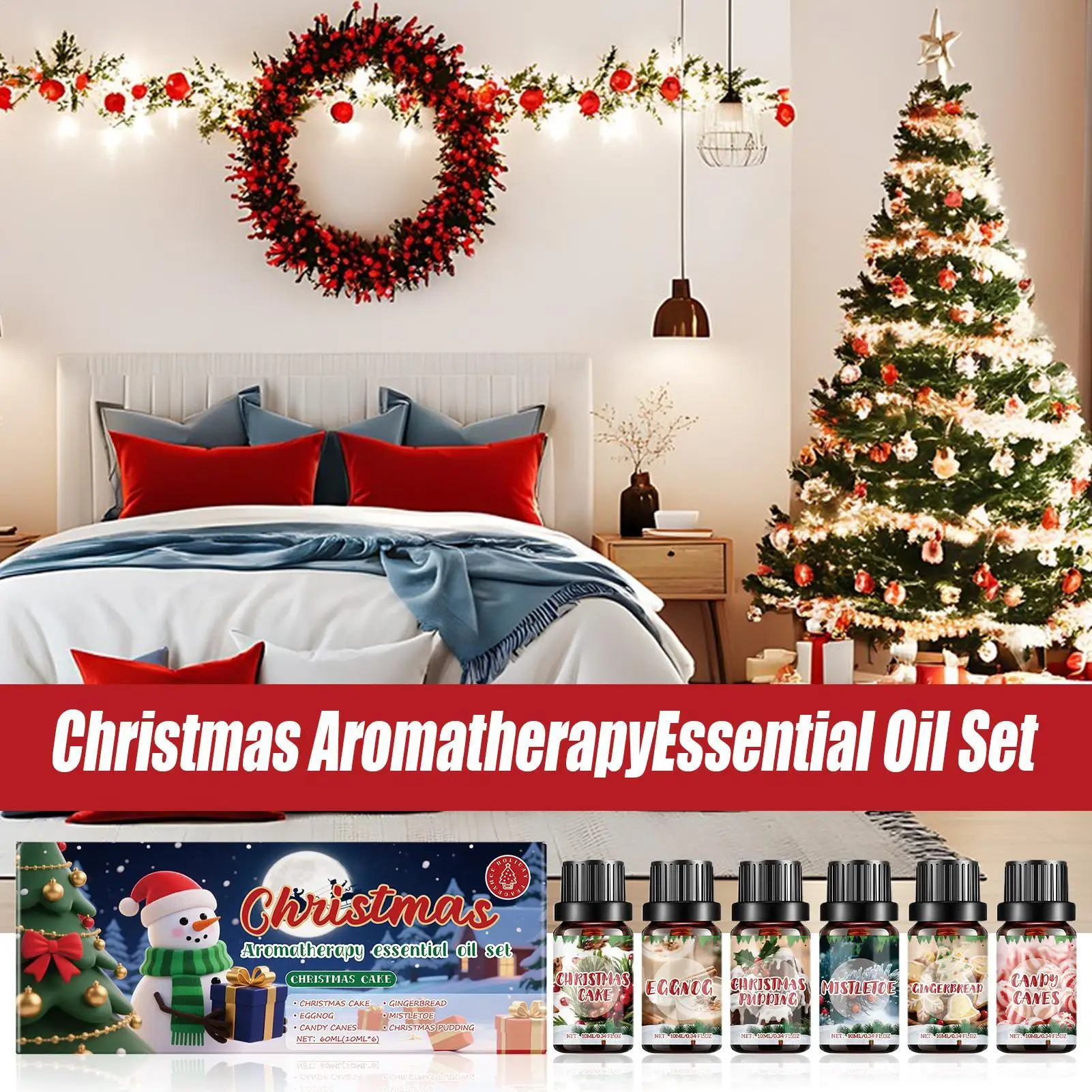 عيد الميلاد عطر النفط مجموعة 6 قطع الشتاء عطر الزيوت مجموعة معطّر الهواء طويلة الأمد لتنقية التأمل اليوغا سبا