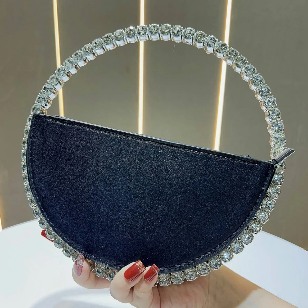 Trendy Rhinestone Round Ring Clutch Women’s Faux Leather Evening Bag Elegant Party Purse Wedding Prom Handbag Luxury Fashion