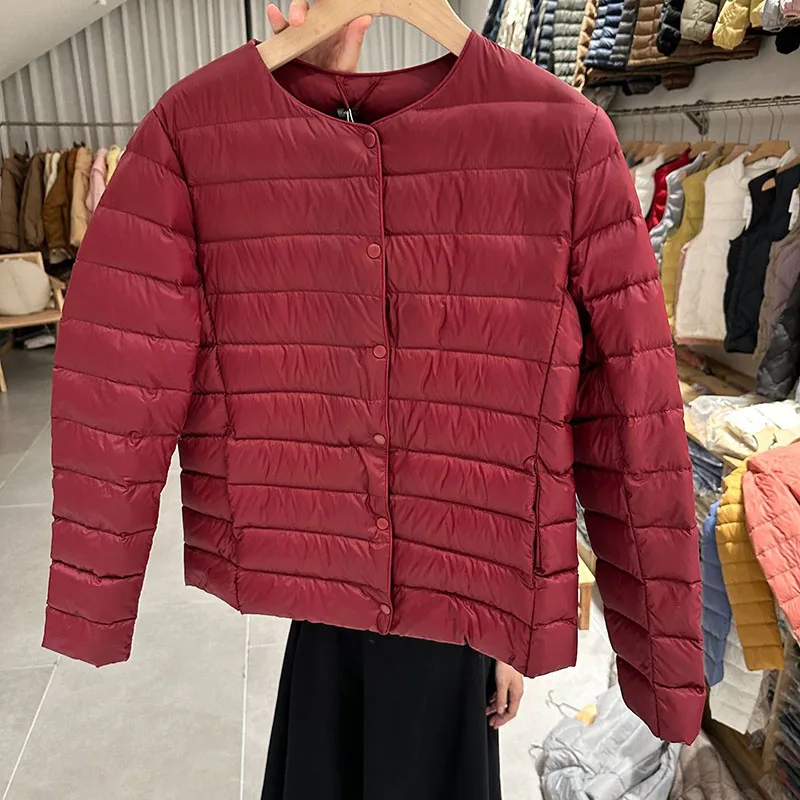 Thin Light Women Down Jacket 2025 Winter New Korean-Style Short Jacket White Duck Down Round Neck Leisure Women Down Jacket H529