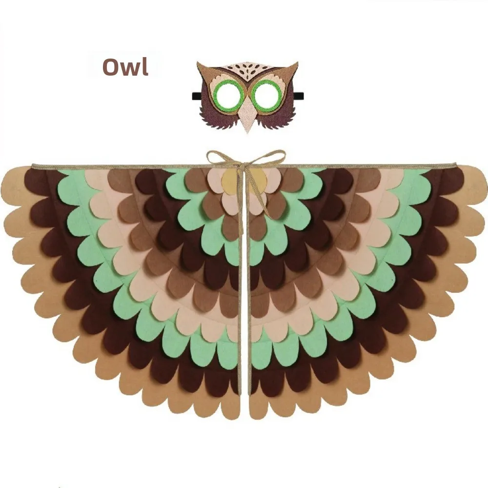 Creative Felt Cloth Halloween Cloak with Mask Robe Owl Halloween Children Costume Cosplay Bird Wings Cape Mask Set Children