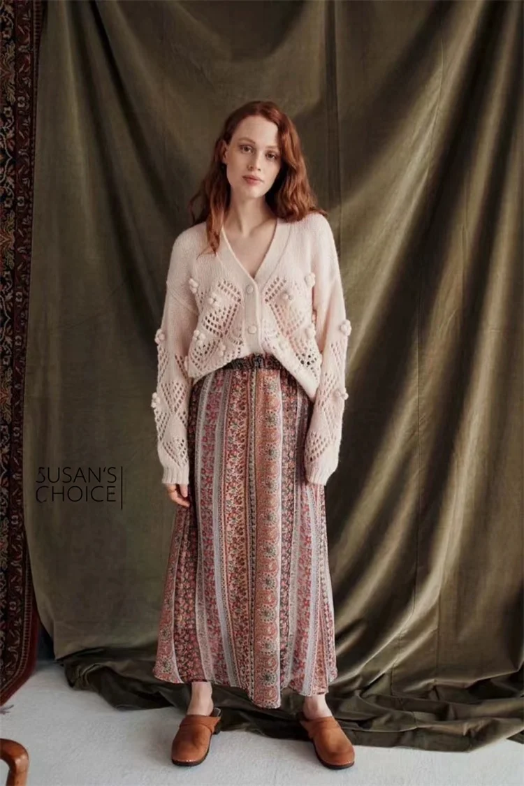 سوزان كسول تنوعا الخريف الشتاء سترة مشغولة من الصوف V Ne المرأة سترة مدمن مخدرات زهرة تصميم طويل Sve طول منتظم